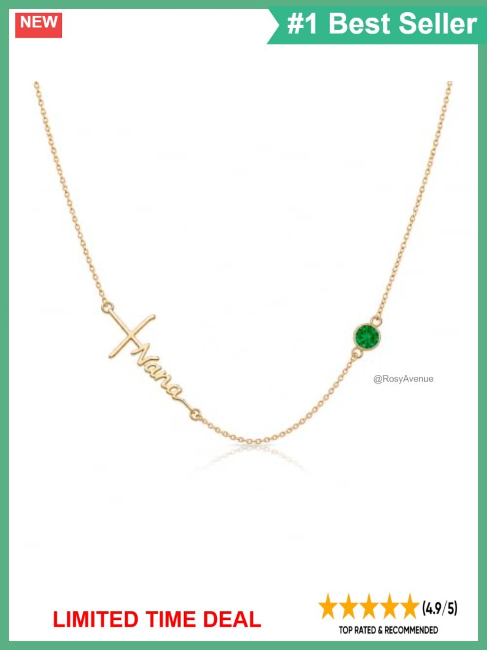 14K Gold Plated Sideways Cross Necklace Nana Script 16-18 Inch